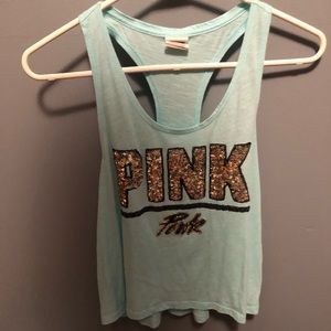 PINK Blue Crop Top Tank Top